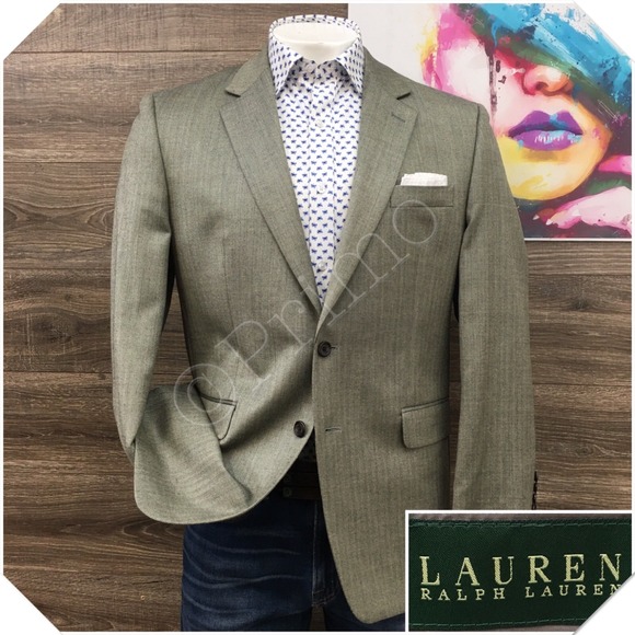 RALPH LAUREN Mens Blazer Sport Coat Casual Jacket 44R Essential Wool Silk Suit‎